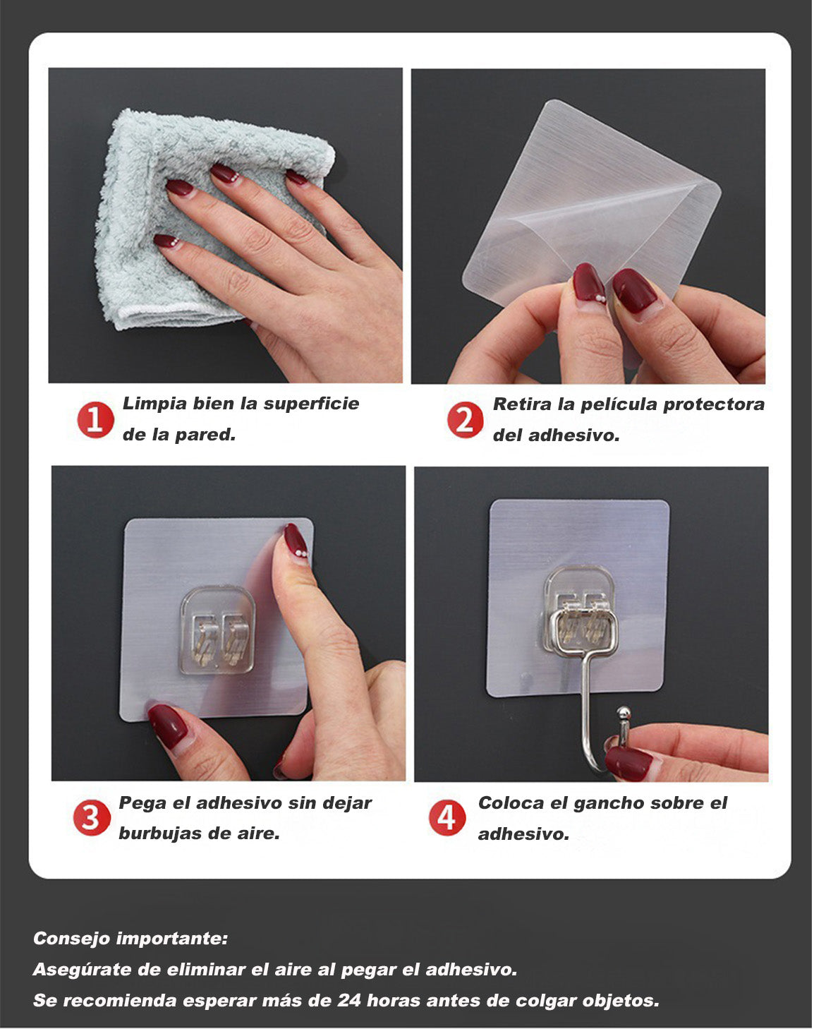 Ganchos Adhesivos Transparentes Reutilizables – Impermeables y Resistentes al Aceite, Sin Taladro, para Cocina, Baño y Hogar
