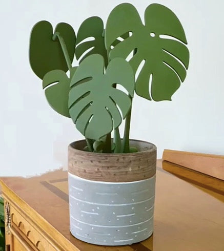 Set de posavasos magnéticos con forma de hojas de monstera – Imitación planta con base tipo maceta, decoración creativa para mesa