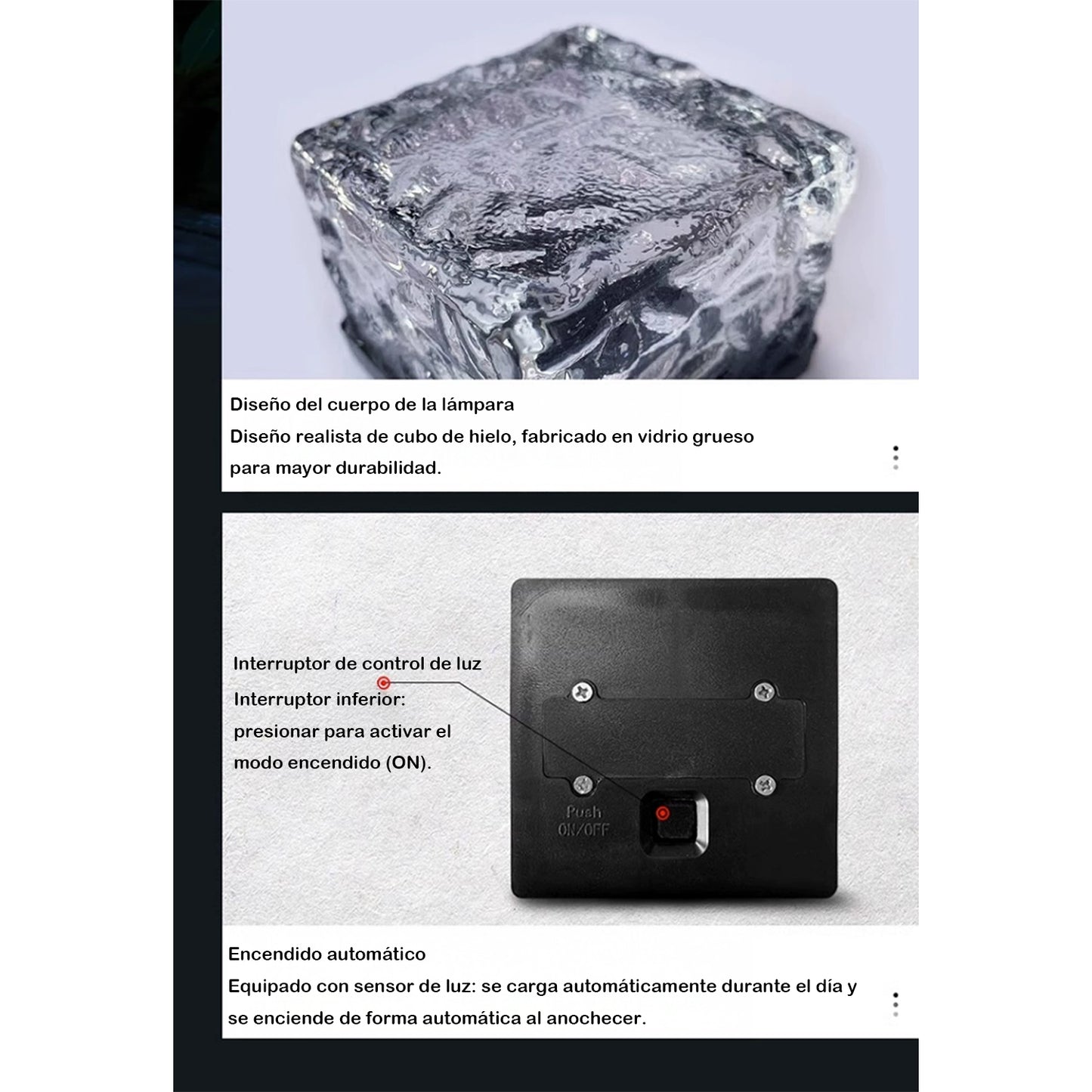 Luz solar exterior en forma de cubo de hielo – Luz LED decorativa impermeable para escaleras, jardín, patio o balcón