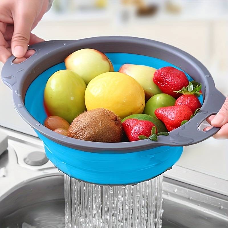 Colador Redondo Plegable de Silicona TPR – Cesta de Lavado y Escurrido para Cocina
