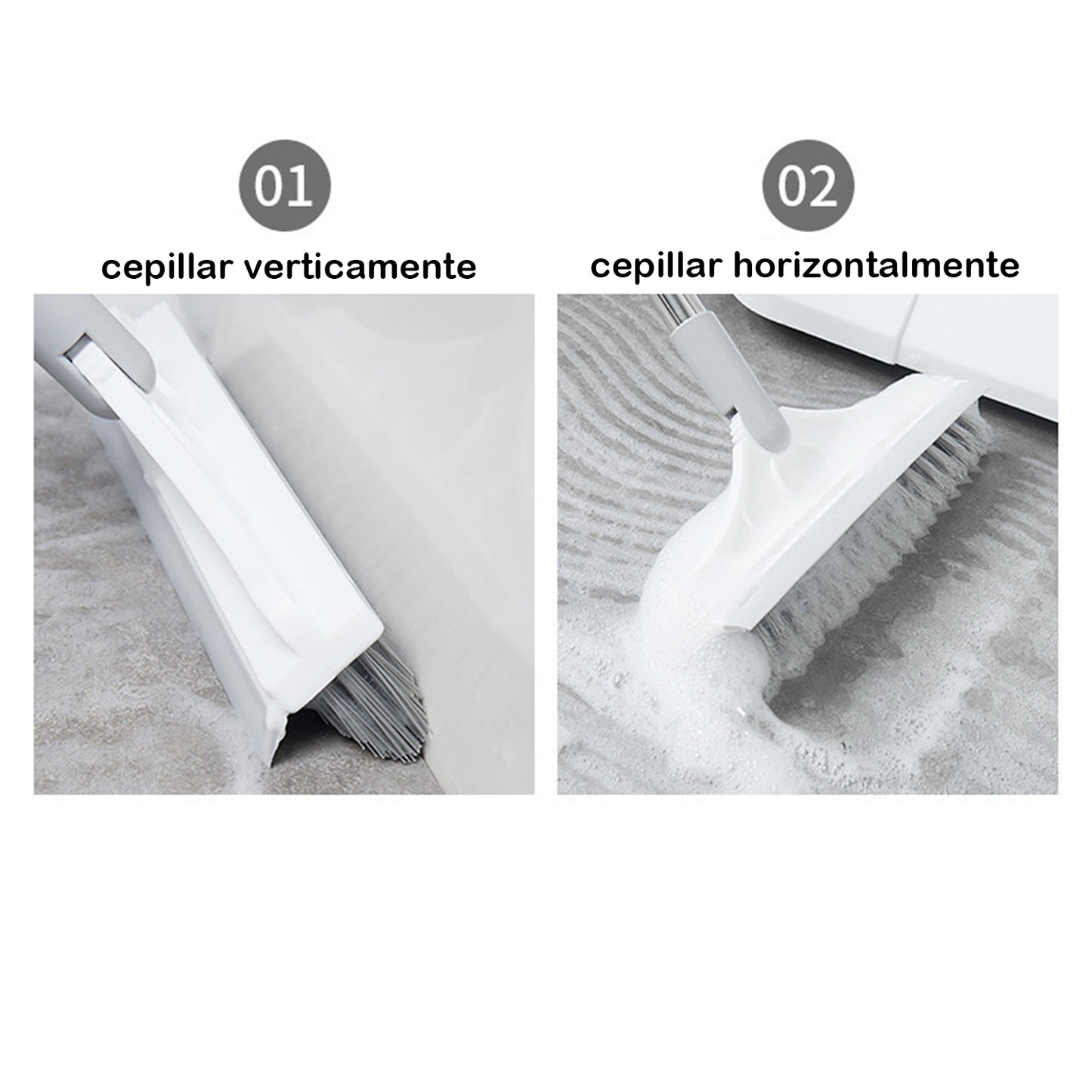 Cepillo de limpieza 2 en 1 con mango largo y raspador, para suelos y azulejos de baño, limpieza de juntas y rincones