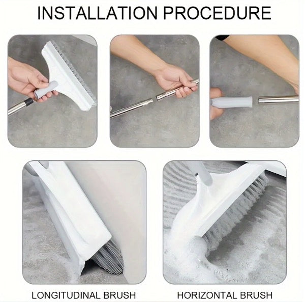 Cepillo de limpieza 2 en 1 con mango largo y raspador, para suelos y azulejos de baño, limpieza de juntas y rincones
