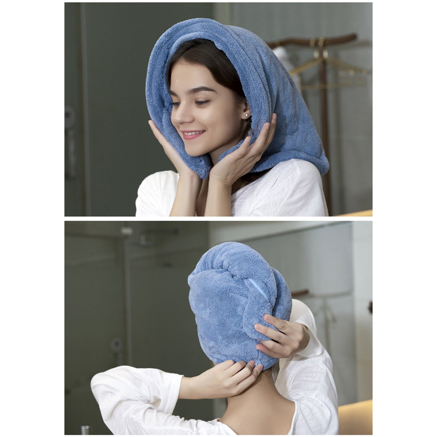 Toalla turbante de microfibra coralina para el cabello – secado rápido, doble capa con borde elástico, gorro de baño para mujer, ideal para uso diario y spa