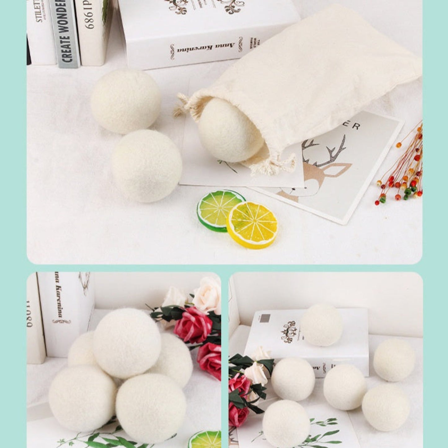 Bolas de lana para secadora – Pelotas de secado reutilizables de fieltro blanco, anti-enredo y antiestáticas