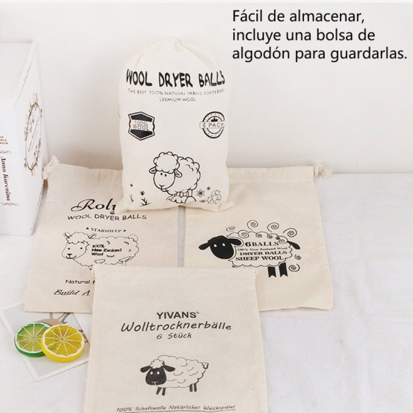 Bolas de lana para secadora – Pelotas de secado reutilizables de fieltro blanco, anti-enredo y antiestáticas