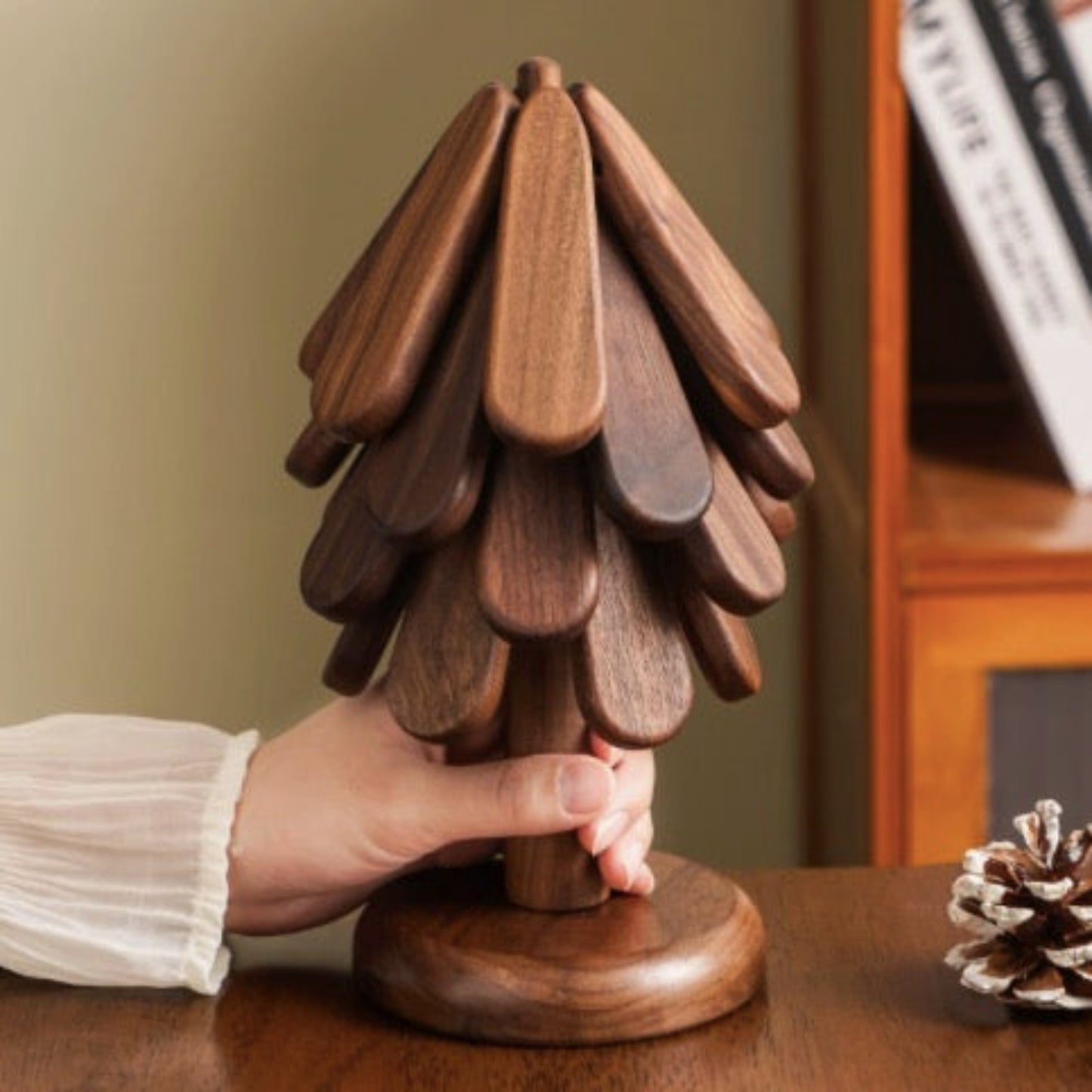 Posavasos de madera en forma de árbol de Navidad – Decoración navideña y salvamanteles resistente al calor para cocina o comedor