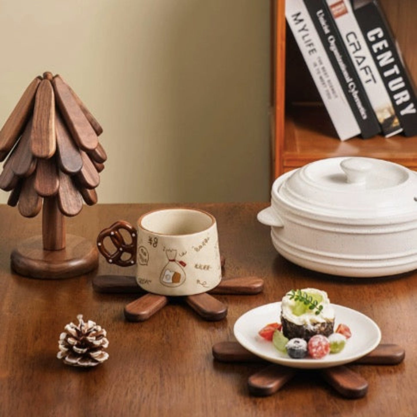 Posavasos de madera en forma de árbol de Navidad – Decoración navideña y salvamanteles resistente al calor para cocina o comedor