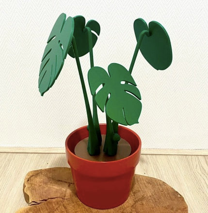 Set de posavasos magnéticos con forma de hojas de monstera – Imitación planta con base tipo maceta, decoración creativa para mesa