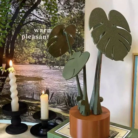 Set de posavasos magnéticos con forma de hojas de monstera – Imitación planta con base tipo maceta, decoración creativa para mesa