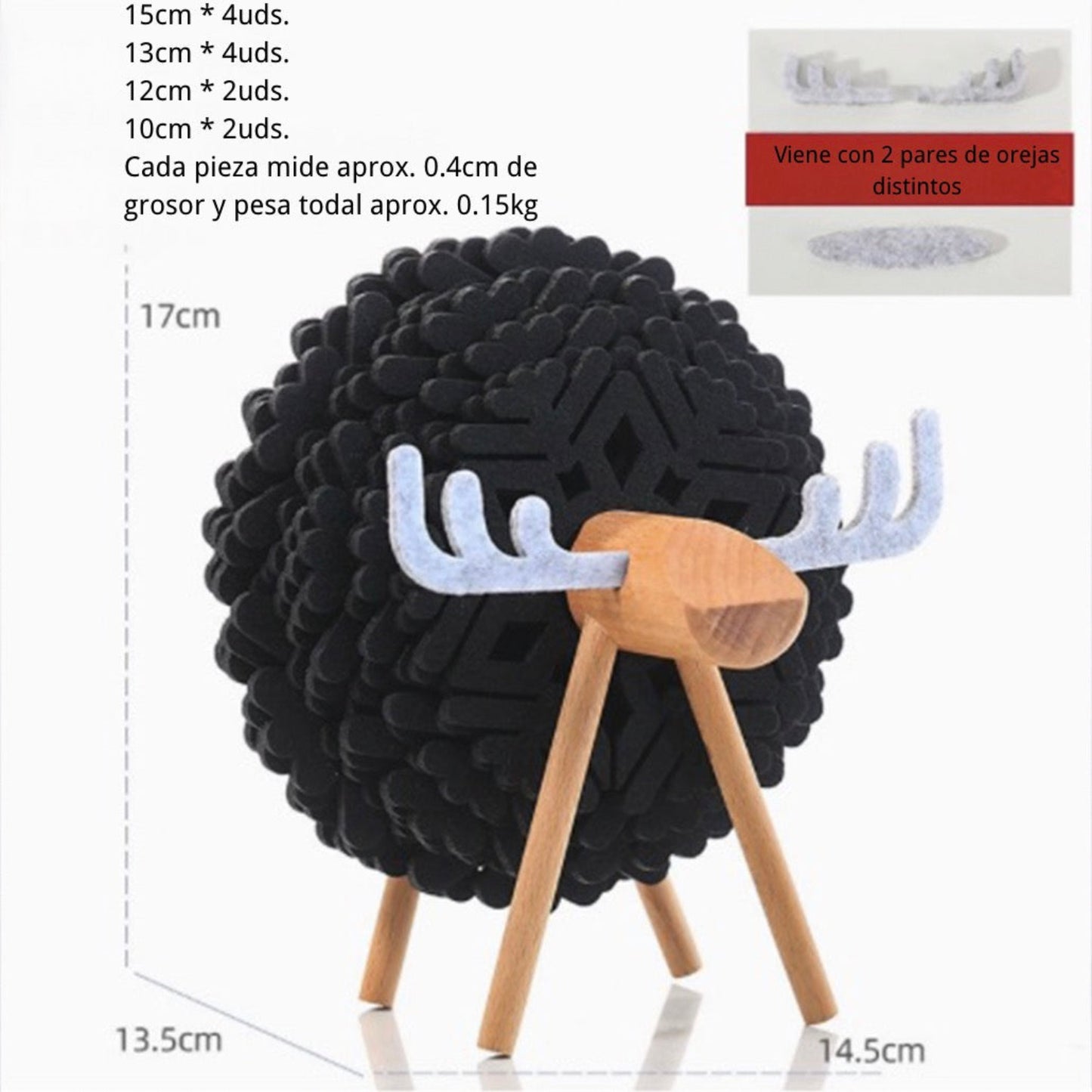 Set de posavasos de fieltro con diseño de reno – Aislante térmico y decorativo para hogar u oficina