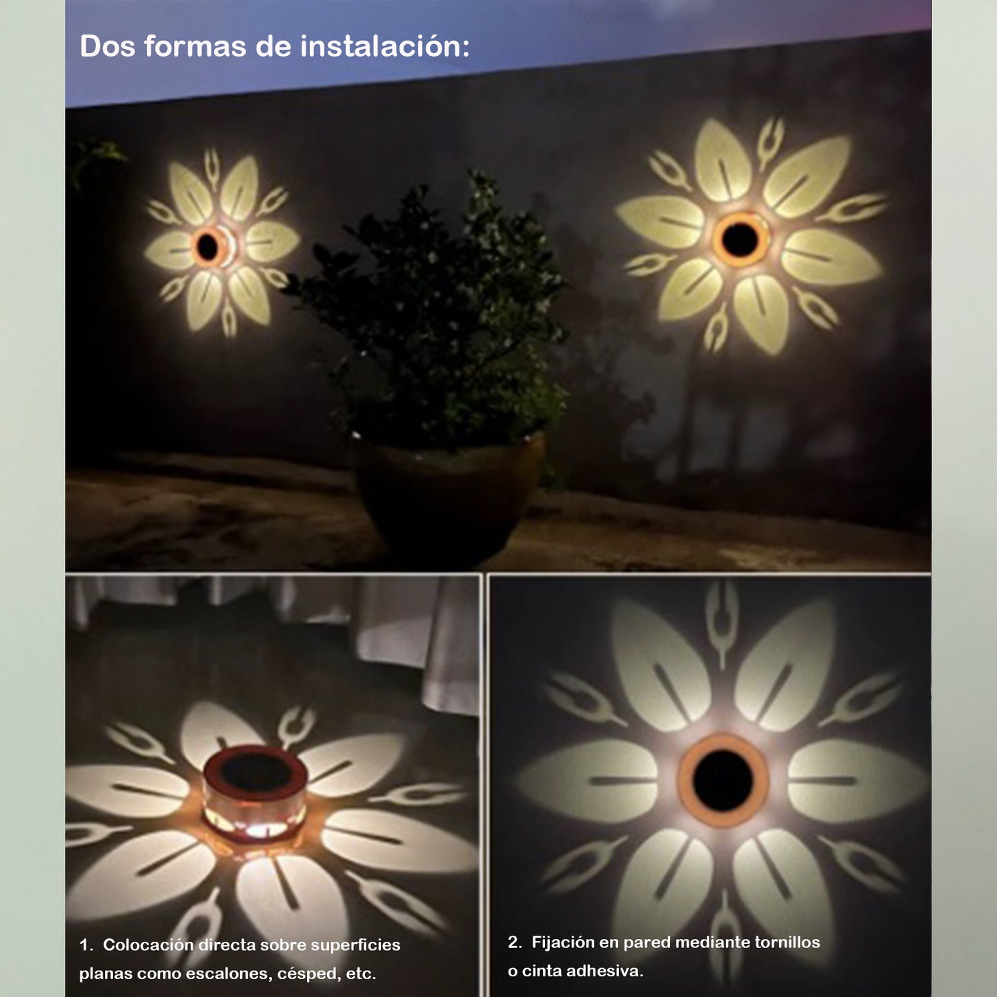 Luz de pared solar para exteriores con efecto flor – Iluminación decorativa LED para jardín, terraza o entrada