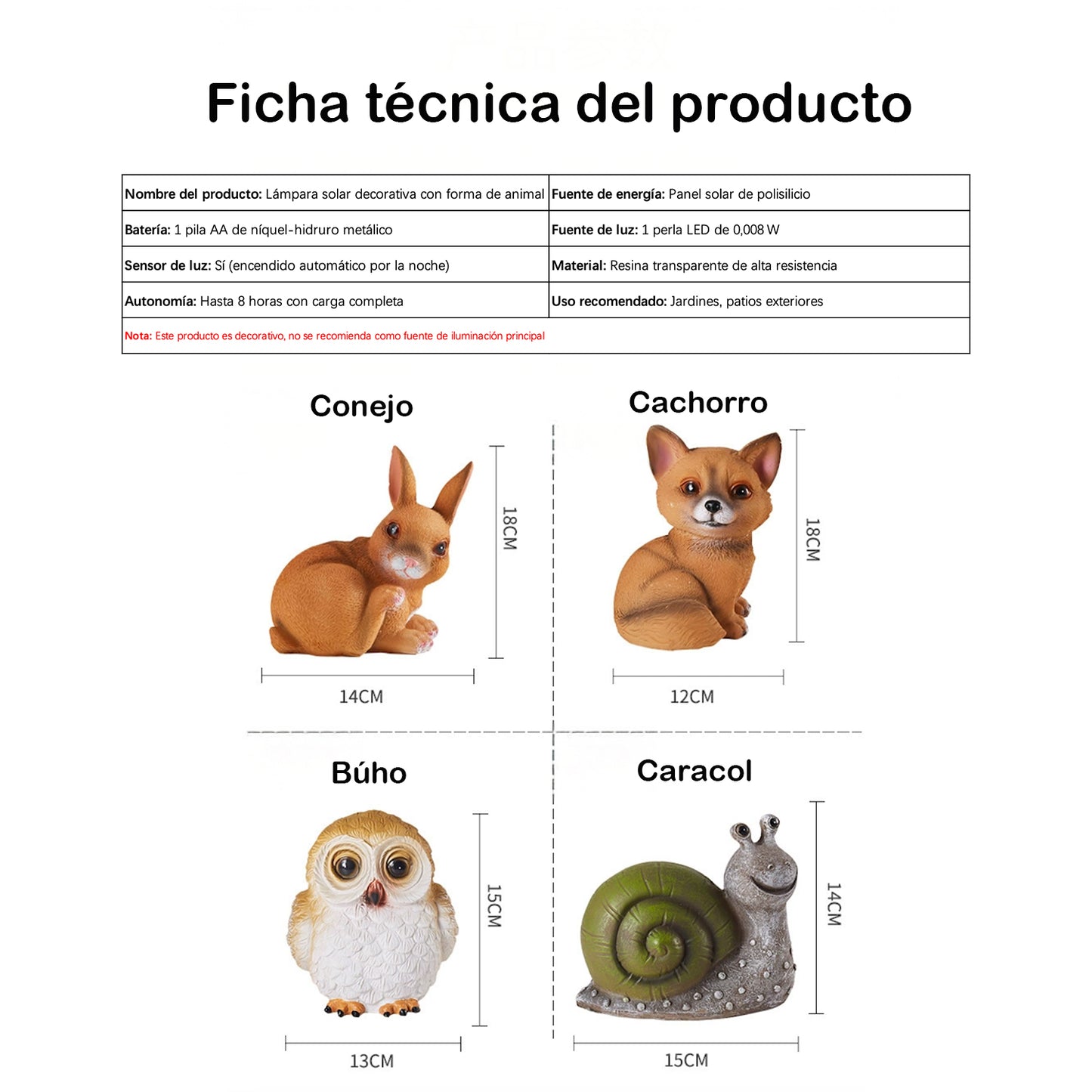 Lámpara solar de animales para jardín – Luces LED impermeables decorativas para exteriores y césped