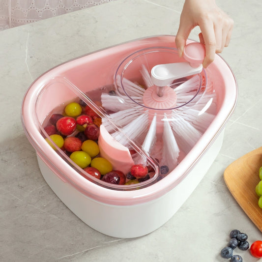 Contenedor limpiador de frutas y verduras con cepillos integrados – Lavabo multifuncional con tapa y sistema giratorio manual