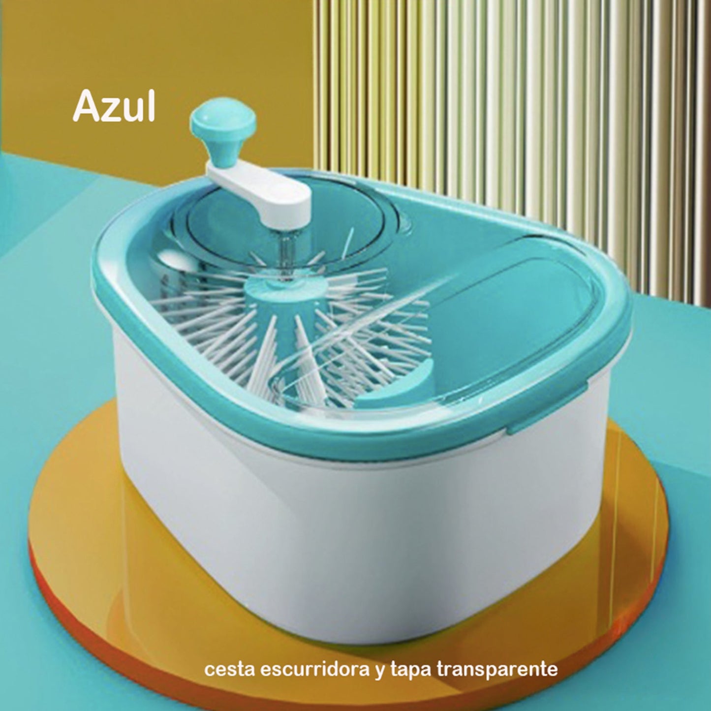 Contenedor limpiador de frutas y verduras con cepillos integrados – Lavabo multifuncional con tapa y sistema giratorio manual