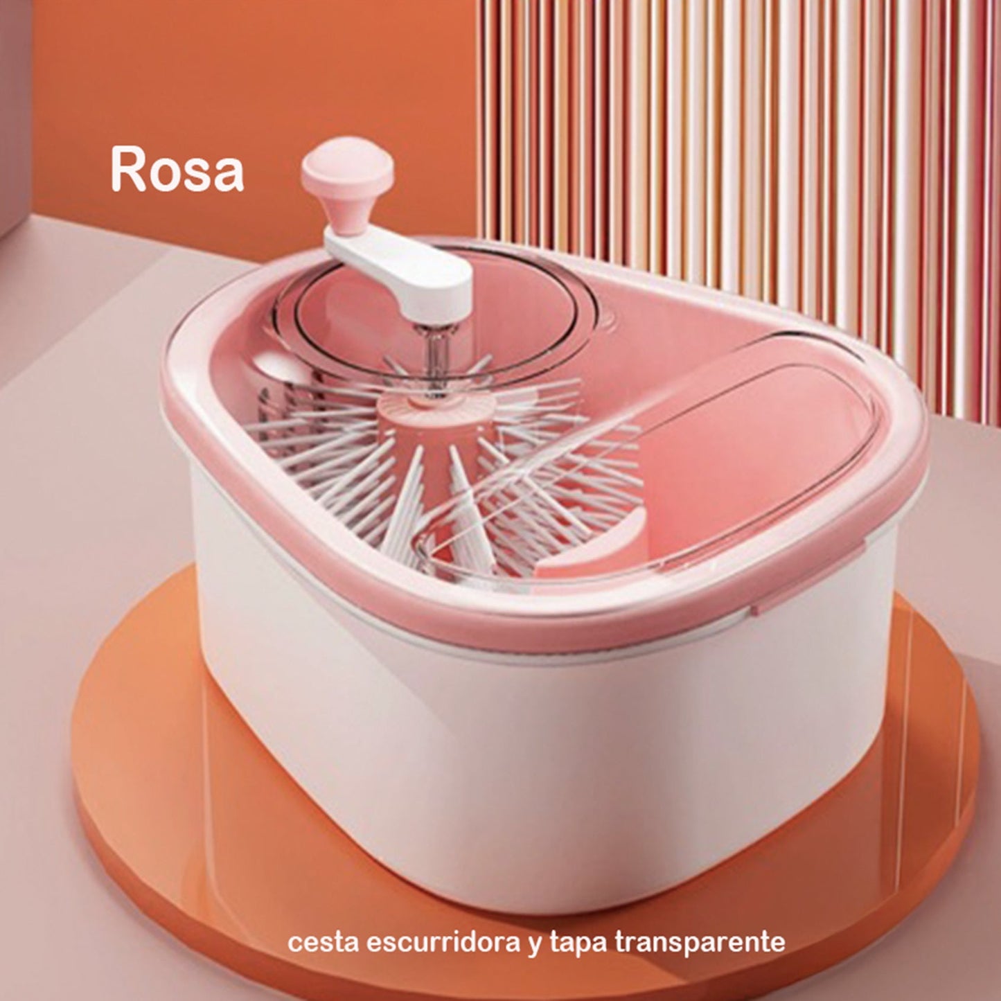 Contenedor limpiador de frutas y verduras con cepillos integrados – Lavabo multifuncional con tapa y sistema giratorio manual