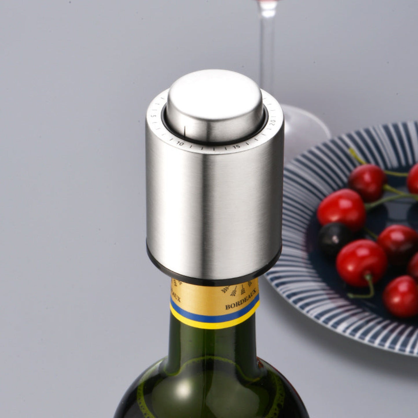 Tapón de vino innovador con sistema de presión/Tapón de vino hermético con fecha y escala de conservación