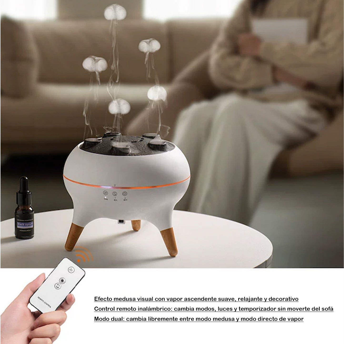 Humidificador decorativo con efecto medusa – Difusor de aromas, luz ambiental y vapor ultrasónico relajante