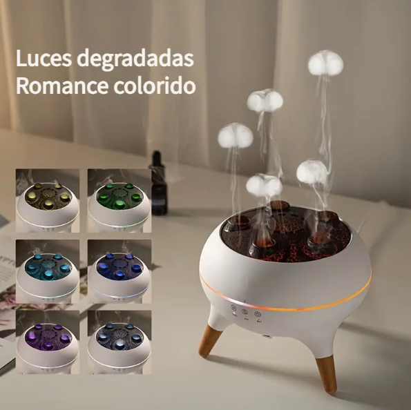 Humidificador decorativo con efecto medusa – Difusor de aromas, luz ambiental y vapor ultrasónico relajante