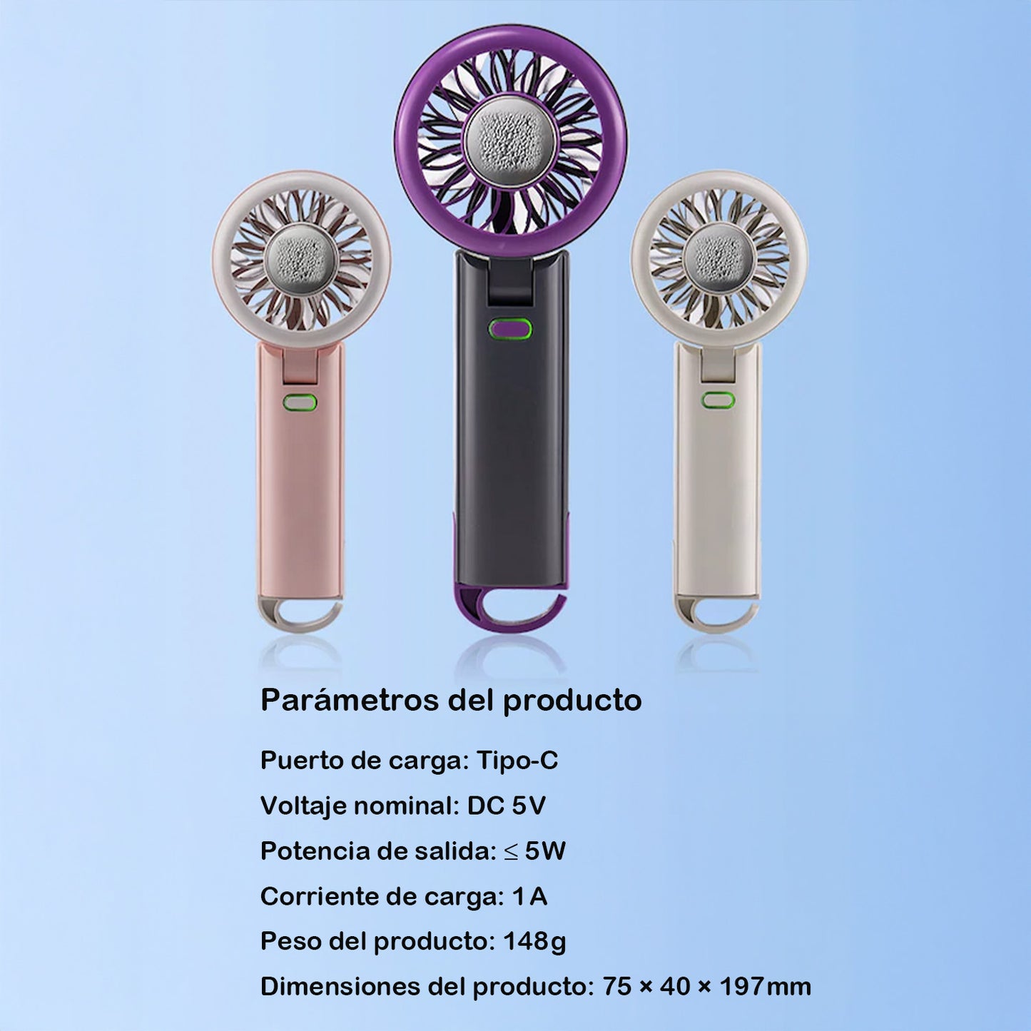 Mini ventilador de escritorio y mano –silencioso， carga USB,  y con efecto frío