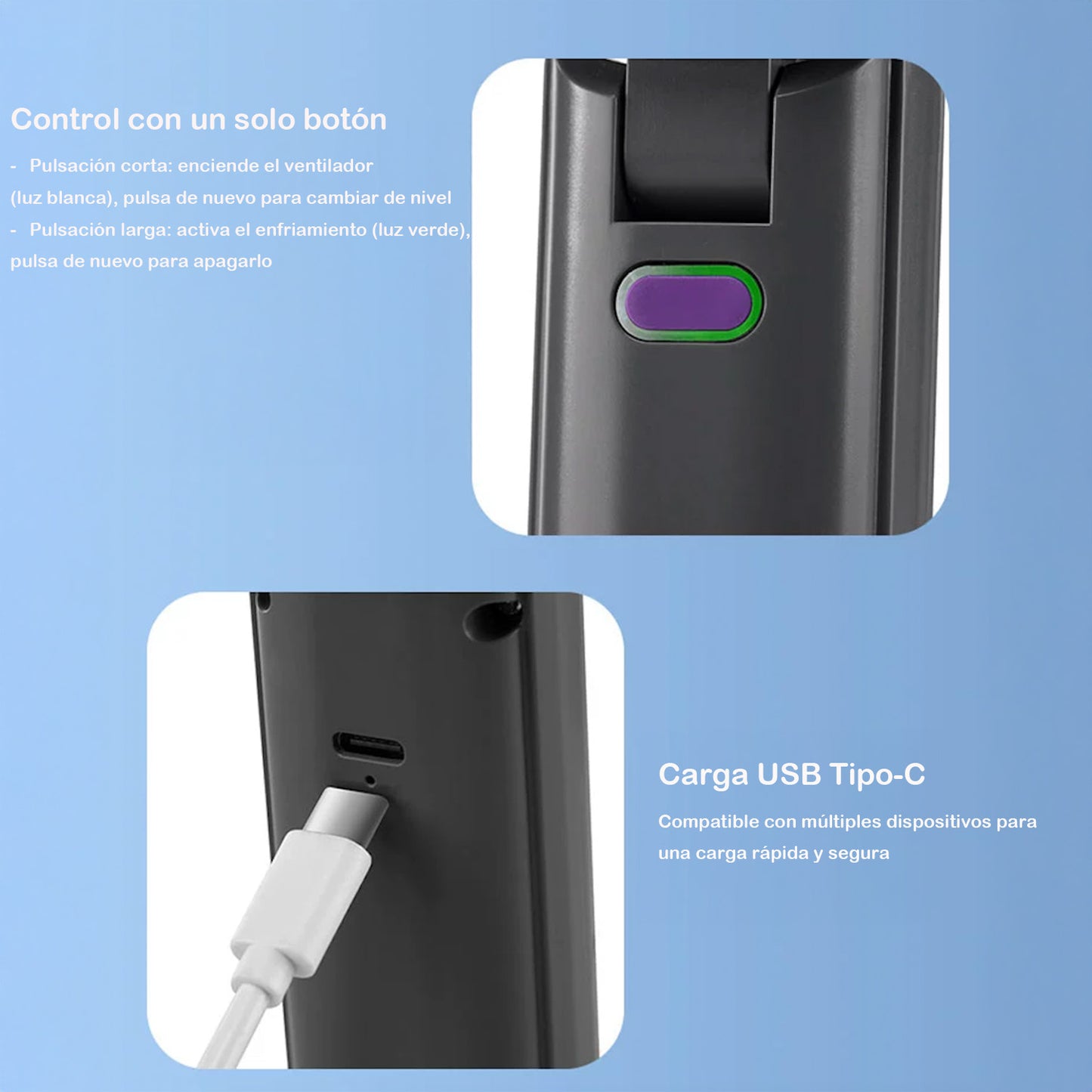 Mini ventilador de escritorio y mano –silencioso， carga USB,  y con efecto frío