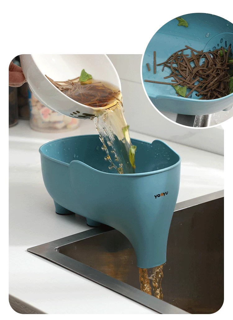 Colador de fregadero con elefante esculpido, escurridor de sobras, filtro de basura para sopa, escurridor antideslizante para frutas y verduras, accesorios de cocina