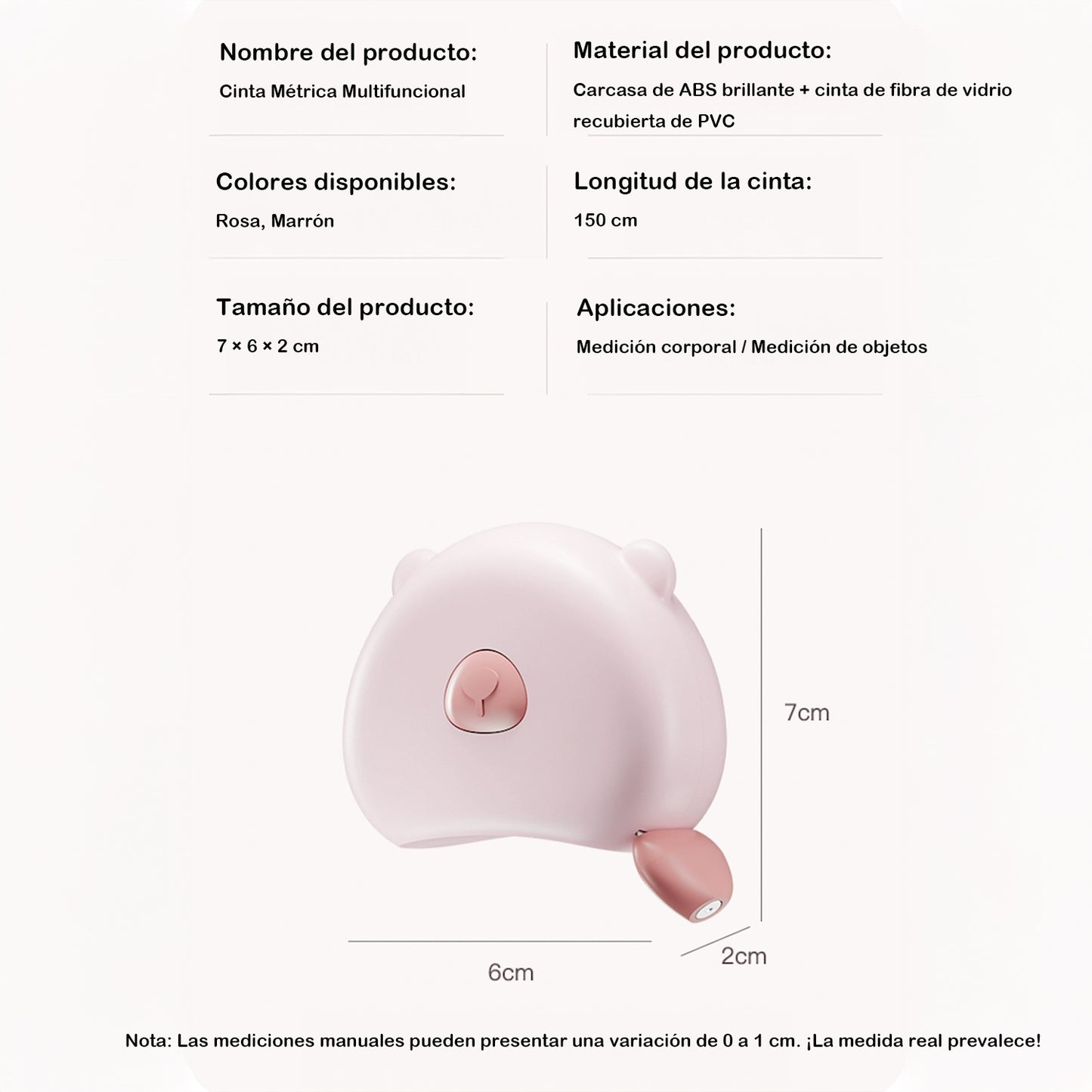 Cinta métrica retráctil con diseño de osito – Medidor corporal para cintura, brazos y más